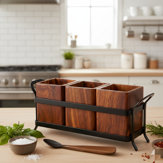 Rustic Wooden Cutlery Holder - 11 inch x 4.5 inch