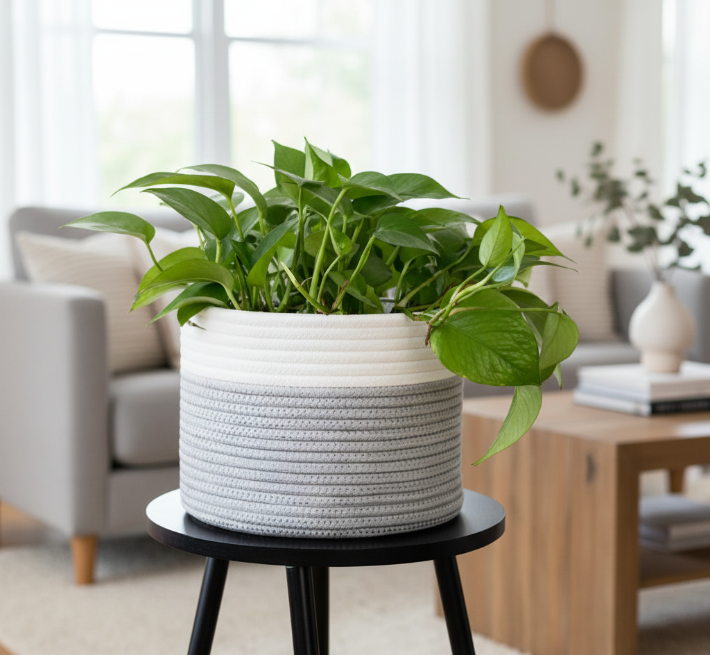 White & Grey Cotton Storage Basket / Planter - Multiple Sizes - Customizable