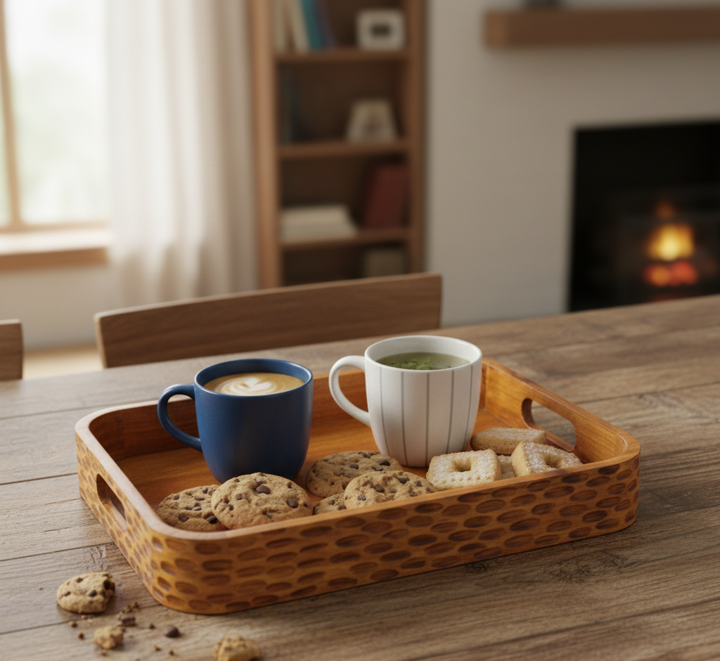 Acacia Heritage Rectangular Large Serving Tray - Walnut Finish