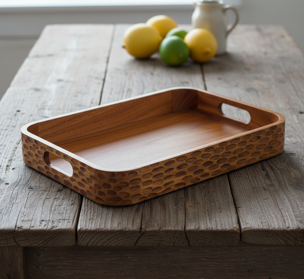 Acacia Heritage Rectangular Large Serving Tray - Walnut Finish
