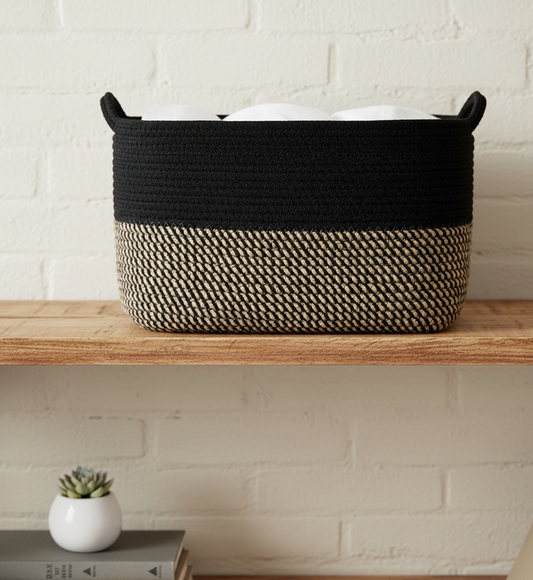 Black Cotton Shelf & Storage Basket with Handle - Customizable