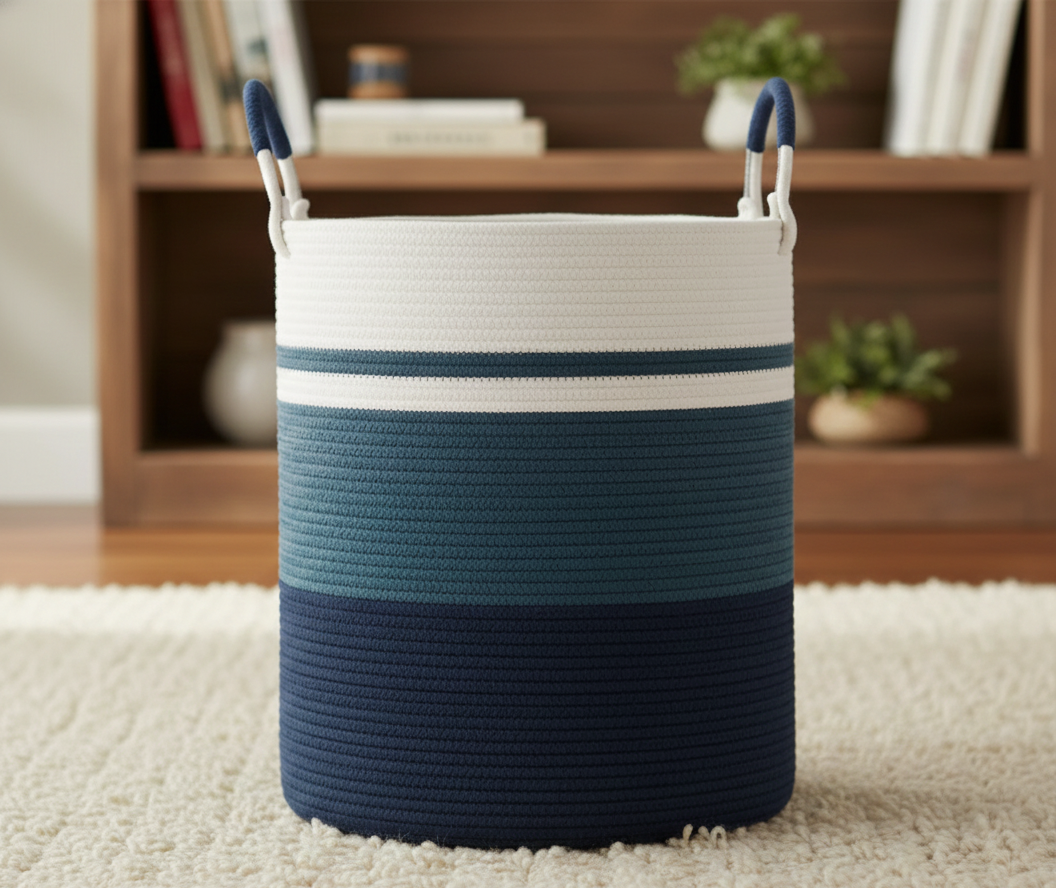 Ocean Blue Cotton Laundry Organizer Basket - Multiple Sizes