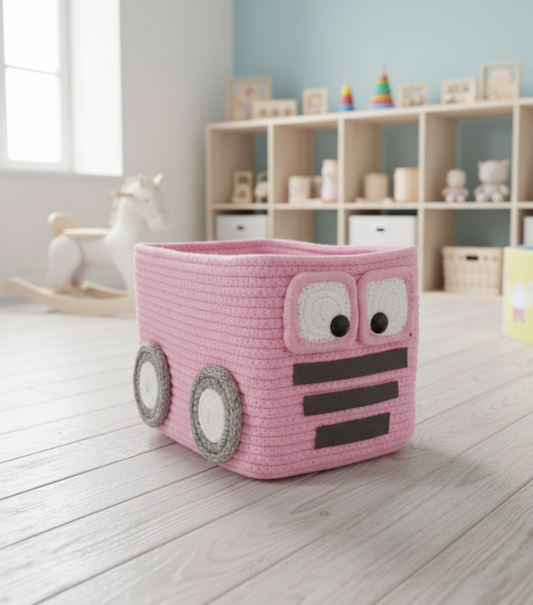 Kids Pink Car Cotton Storage Basket