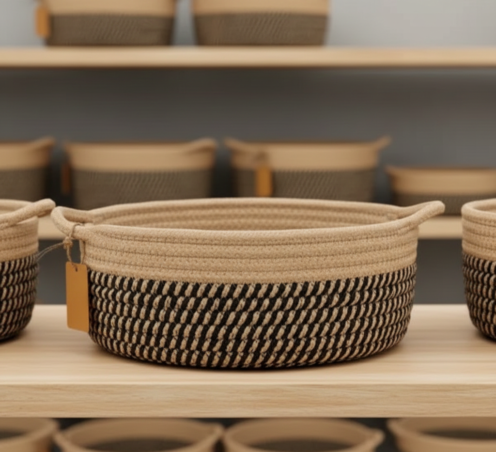 Beige & Black Cotton Shelf & Storage Basket - Set of 3