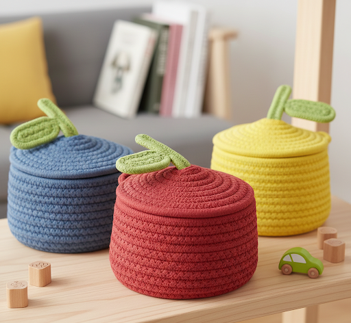 Multiple Colors Cotton Storage Baskets with Lid