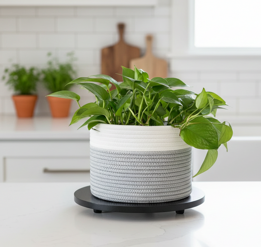 White & Grey Cotton Storage Basket / Planter - Multiple Sizes - Customizable