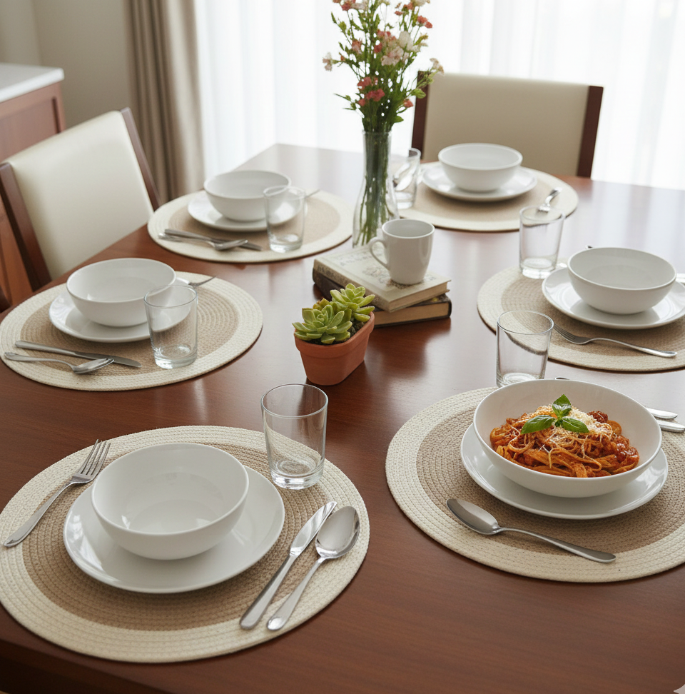 Beige with Off-White Border Dual-Color Placemats