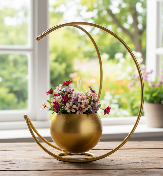 Geometric Round Designed Golden Flower Vase