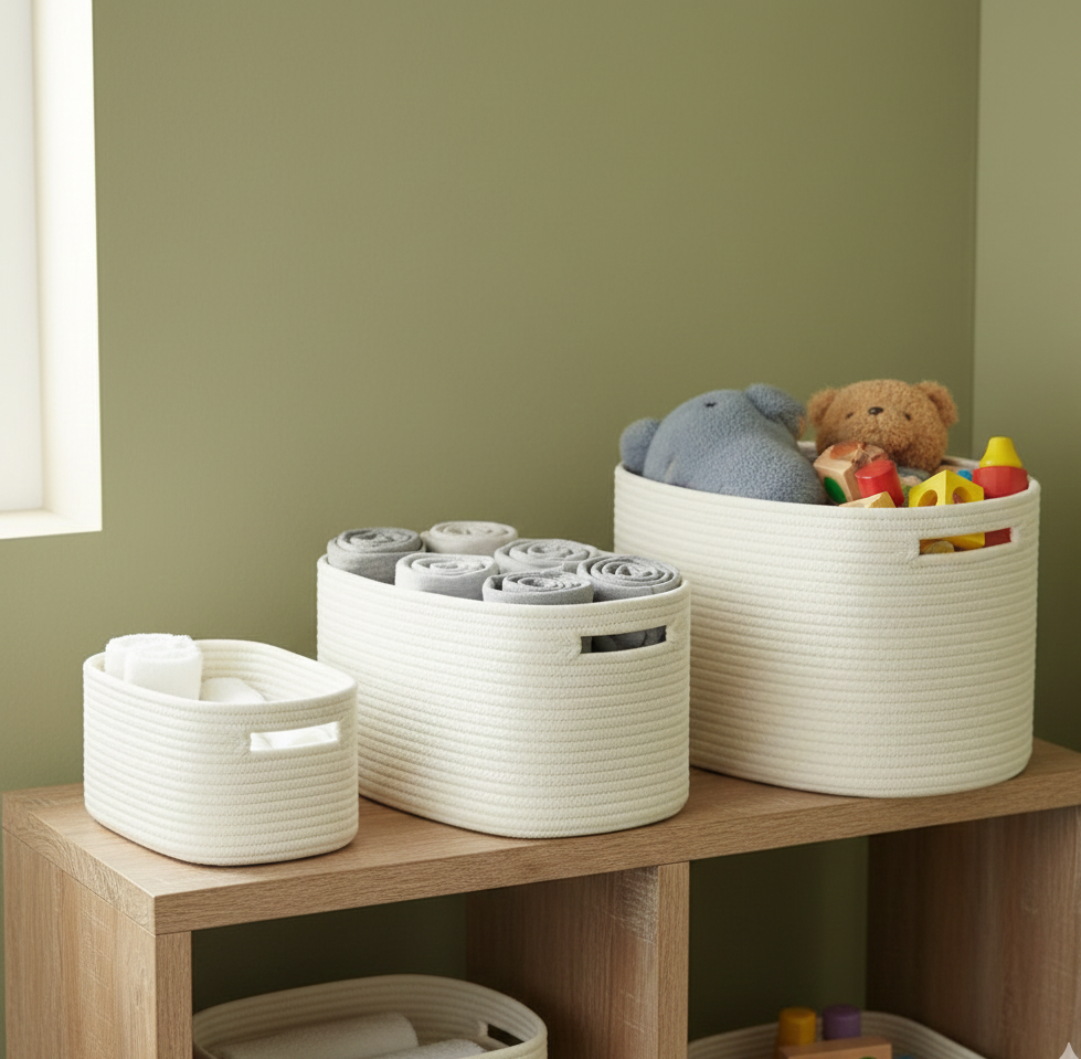 Modern White Storage Basket - 15 x 10 x 9.5 inch - Customizable Size Option