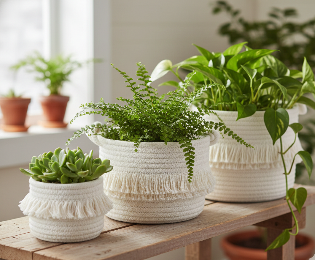 Fancy White Cotton Planters & Storage Baskets - Multiple Sizes