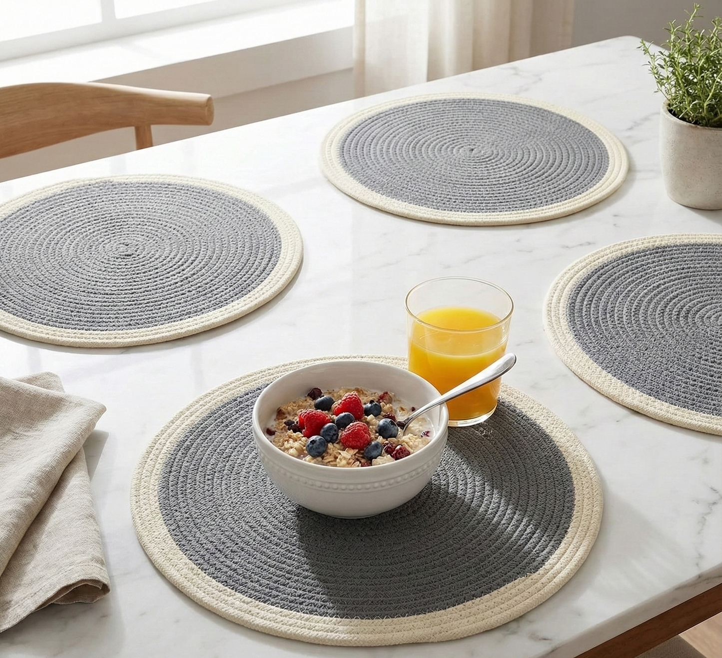 Grey with White Border Dual-Color Placemats