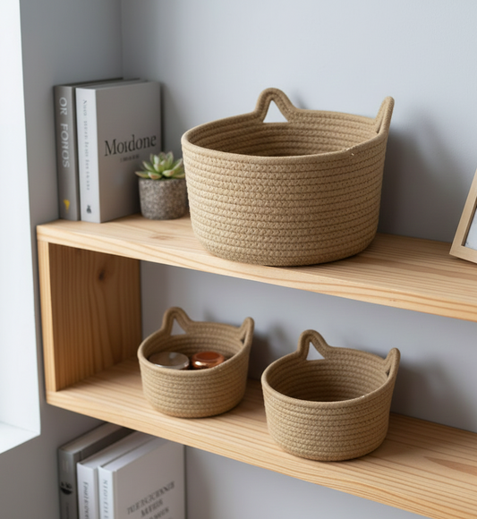 Cute Cat Ear Cotton Storage Basket Set - Multiple Sizes