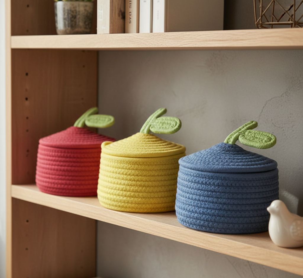 Multiple Colors Cotton Storage Baskets with Lid