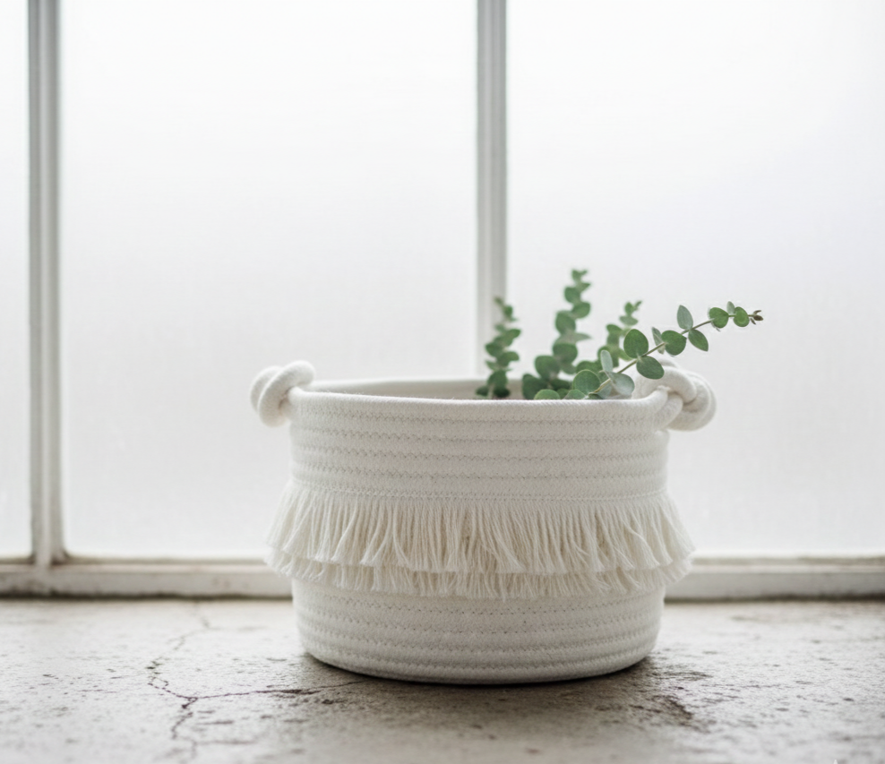 Fancy White Cotton Planters & Storage Baskets - Multiple Sizes
