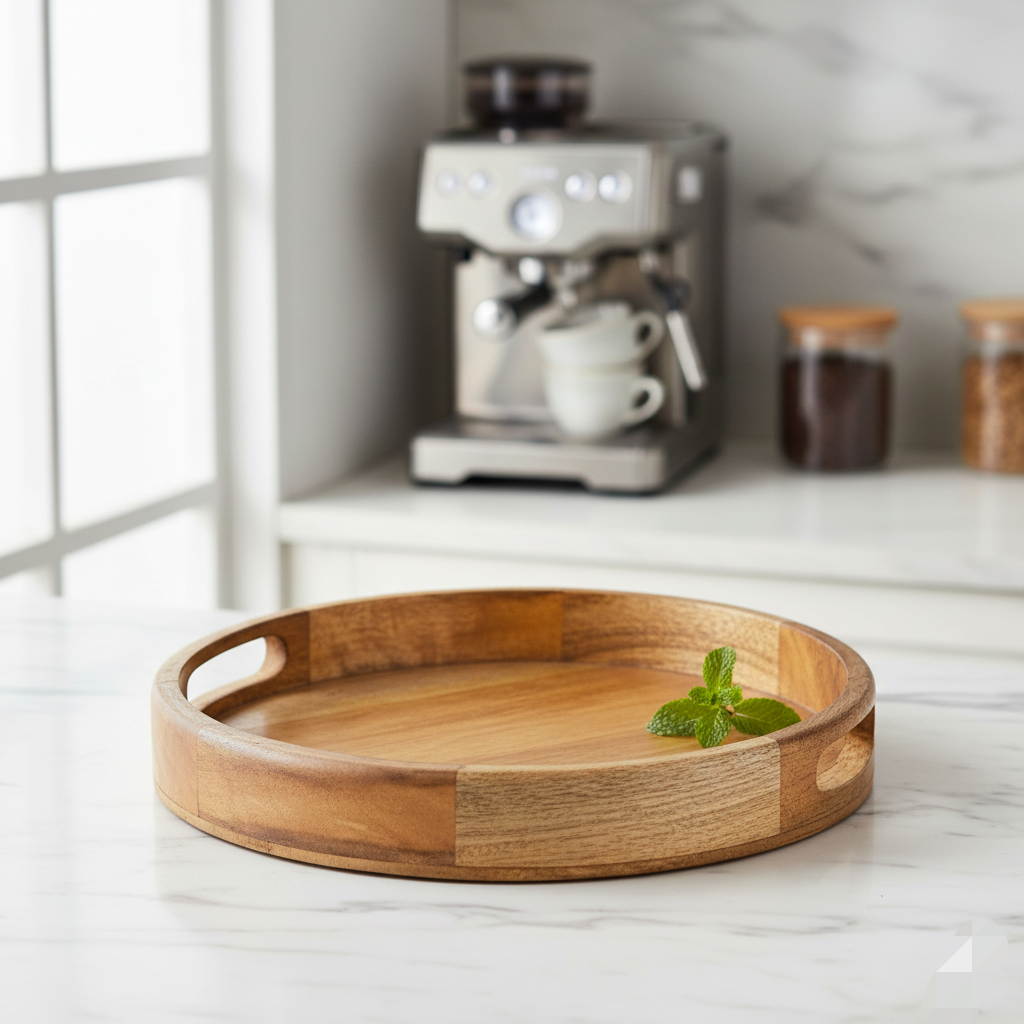 Handcrafted Wooden Round Table Tray - 12 inch