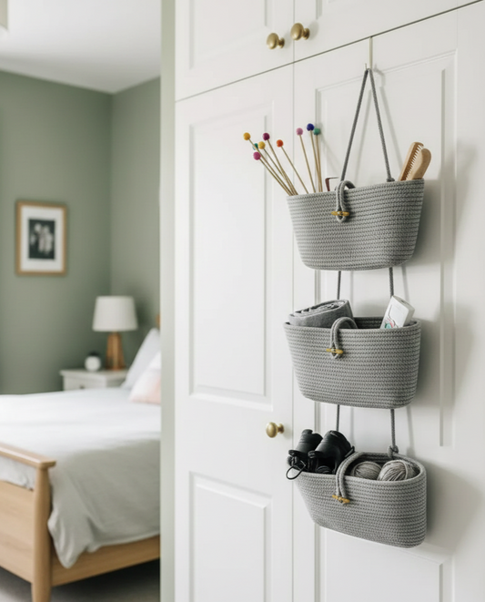 3 Wall Hanging Cotton Baskets - Gray - Customizable