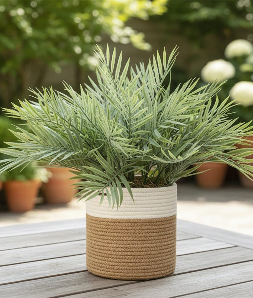 White & Beige Cotton Storage Basket / Planter - Multiple Sizes