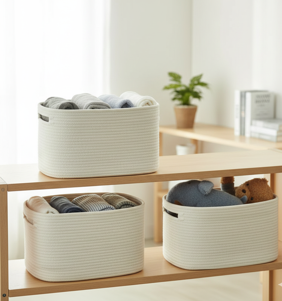 Modern White Storage Basket - 15 x 10 x 9.5 inch - Customizable Size Option