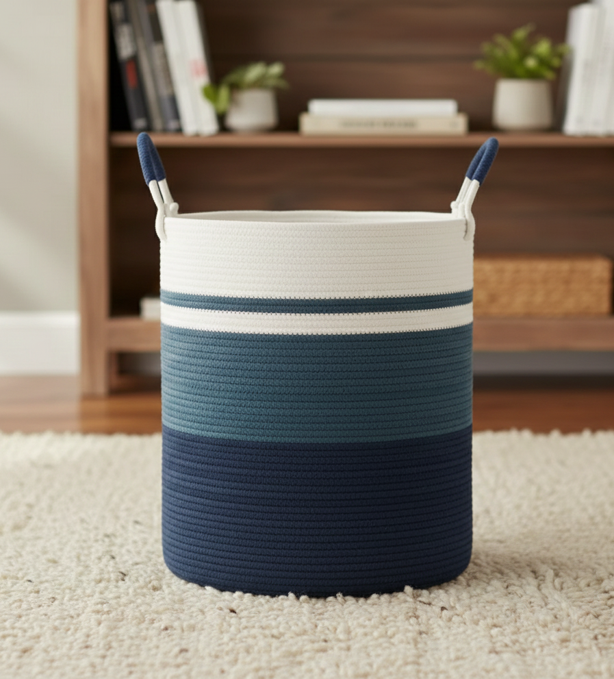 Ocean Blue Cotton Laundry Organizer Basket - Multiple Sizes