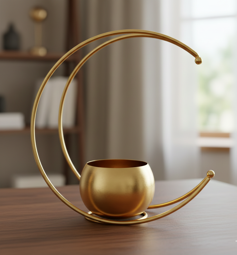 Geometric Round Designed Golden Flower Vase