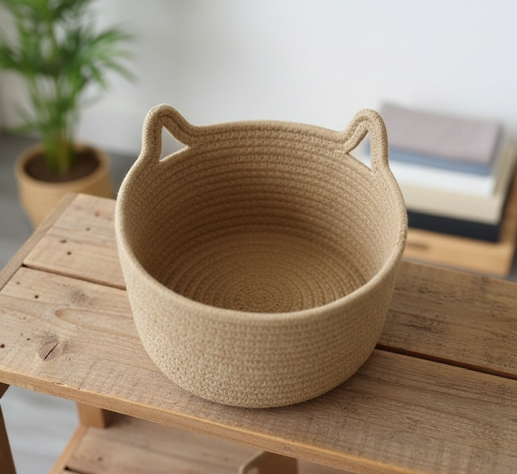 Cute Cat Ear Cotton Storage Basket Set - Multiple Sizes
