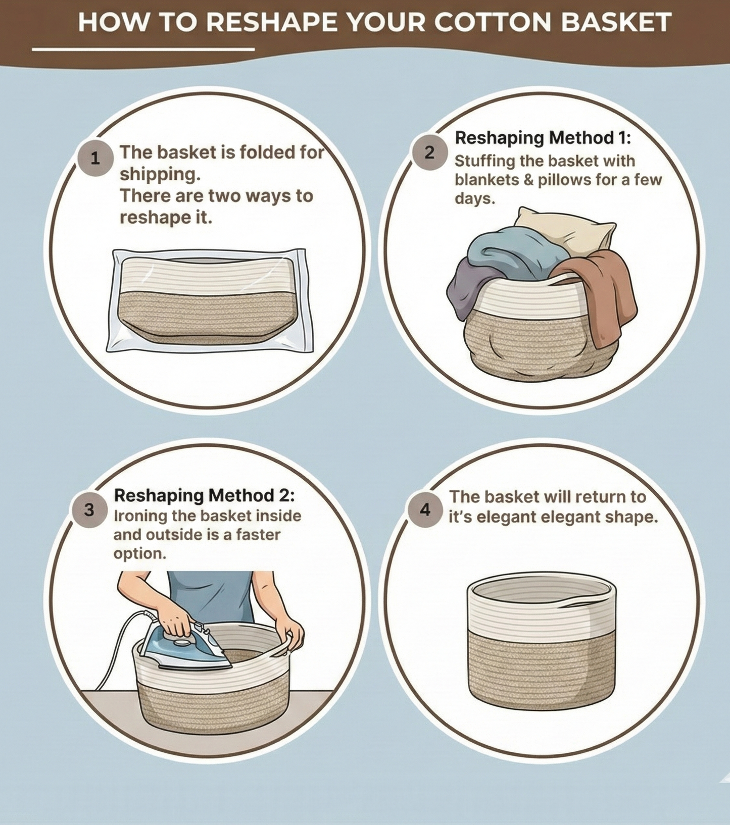 White Cotton Shelf Basket with Leather Handles - Multiple Sizes