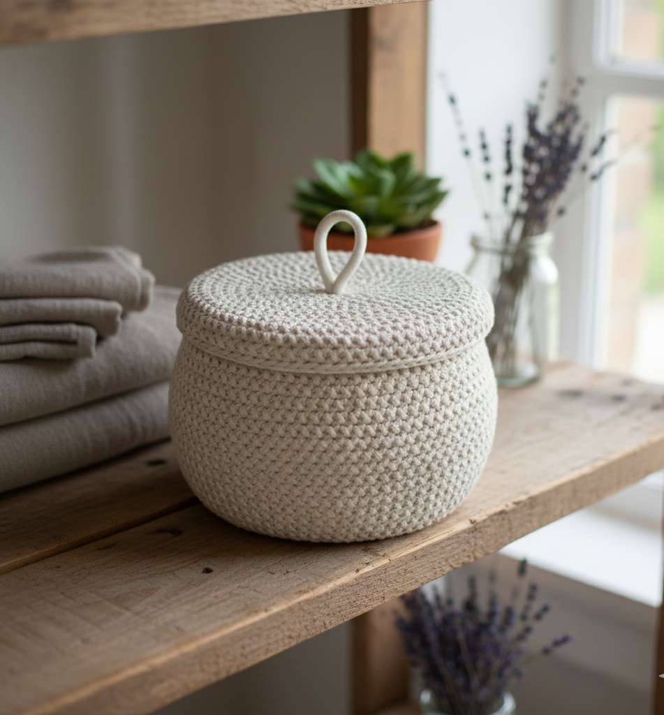 Fancy Beige Cotton Storage Basket with Lid