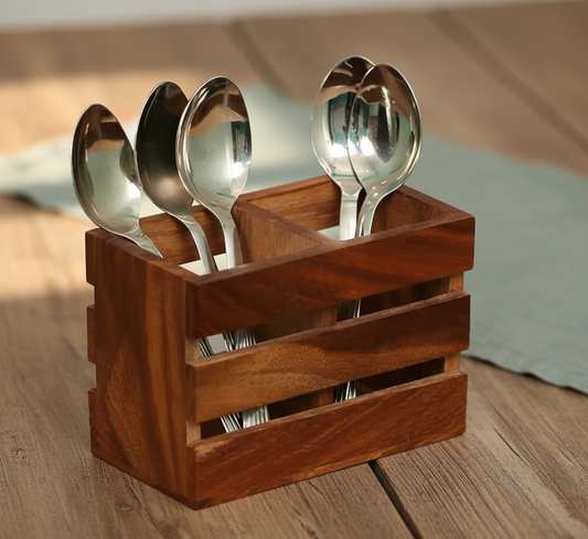 Wooden Cutlery Stand - 8 inch x 6 inch x 3 inch
