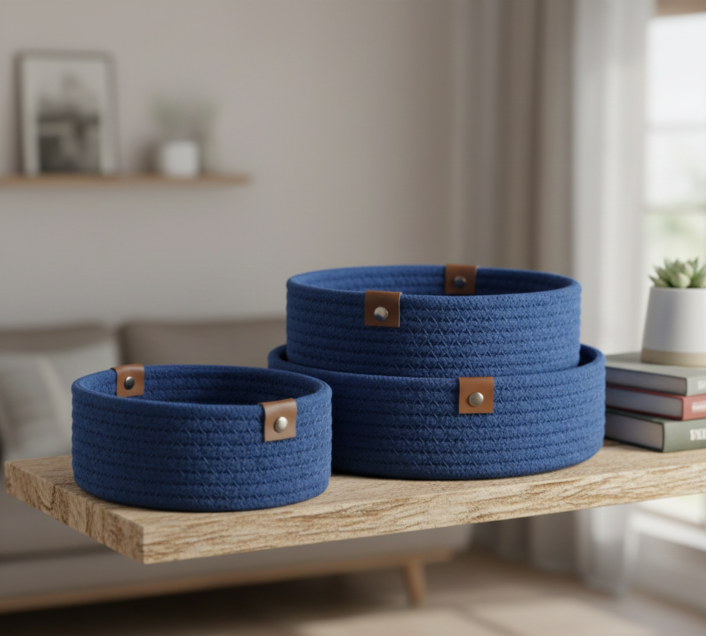 Royal Blue Classic Shelf Baskets - Set of 3