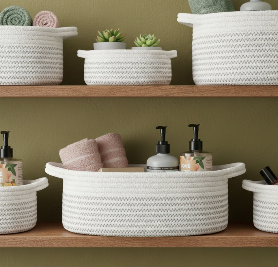 White Cotton Organizer with Black Threading - Multiple Sizes - Customizable