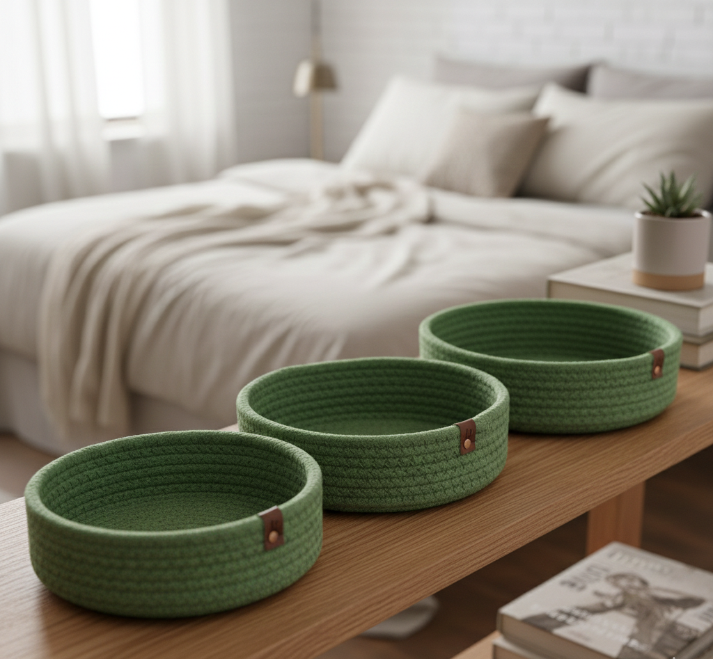 Eco-Friendly Green Storage Baskets - Set of 3