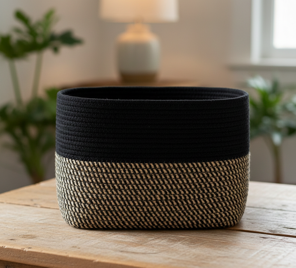 Black Cotton Shelf & Storage Basket with Handle - Customizable