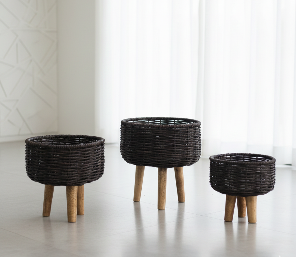 Eco-Friendly Black & Red Jute Planter - Set of 3
