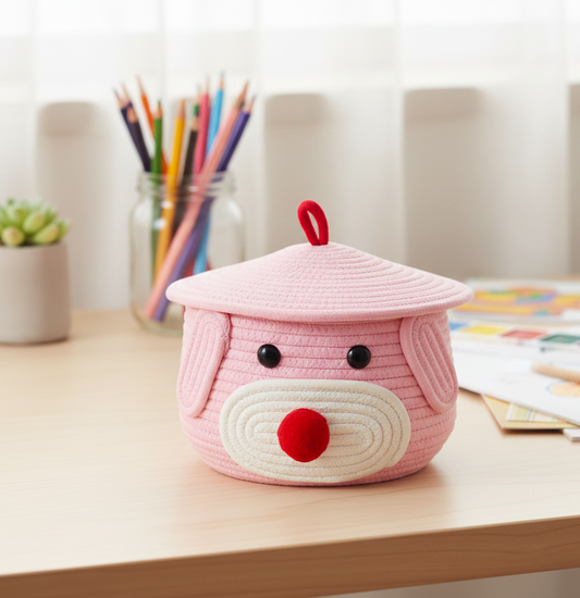 Kids Multi-Purpose Cotton Basket with Lid - Multiple Colors - 11 x 11 x 7 inch