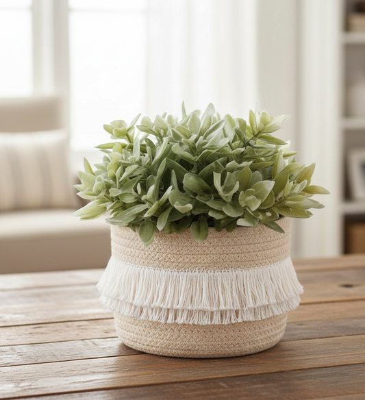 Beige Cotton Fancy Storage Basket / Planter - Multiple Sizes