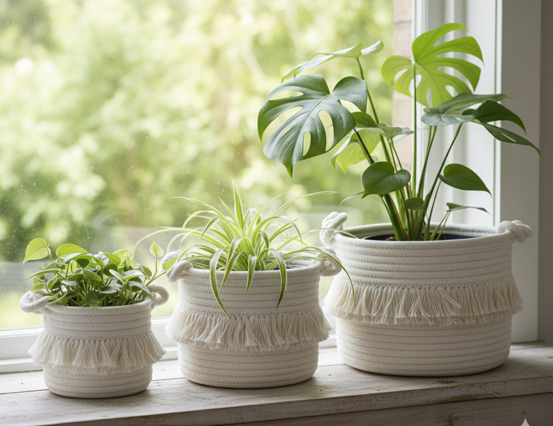 Fancy White Cotton Planters & Storage Baskets - Multiple Sizes