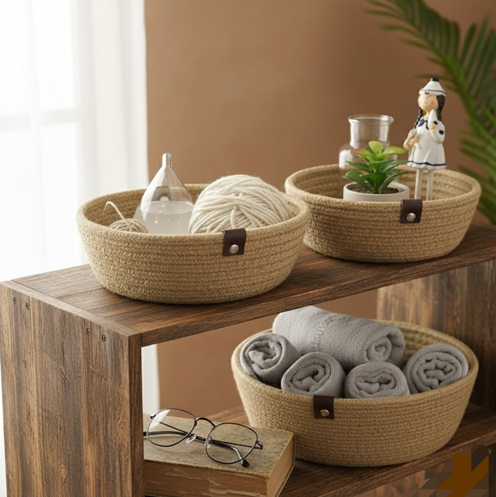 Beige Brown Shelf & Storage Basket - Customizable