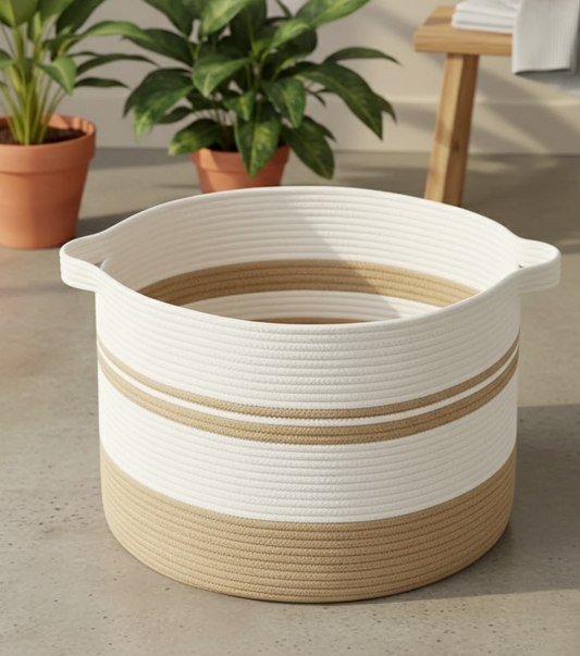 White & Beige Cotton Laundry Organizer - Small, Medium, Large