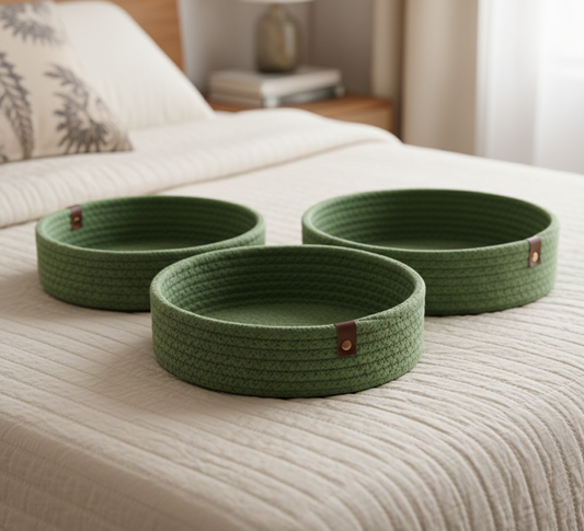 Eco-Friendly Green Storage Baskets - Set of 3