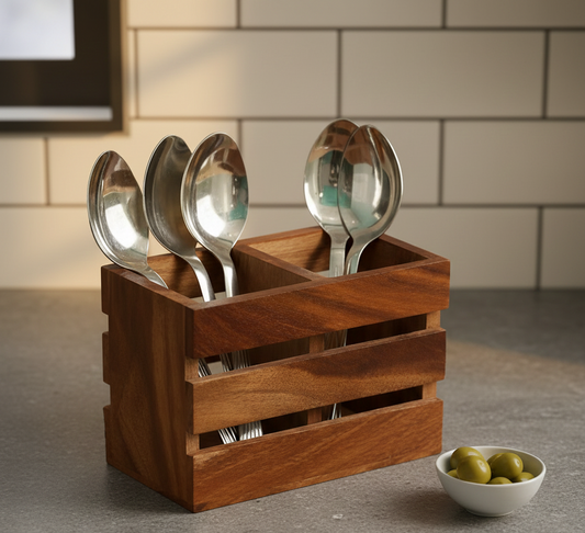 Wooden Cutlery Stand - 8 inch x 6 inch x 3 inch