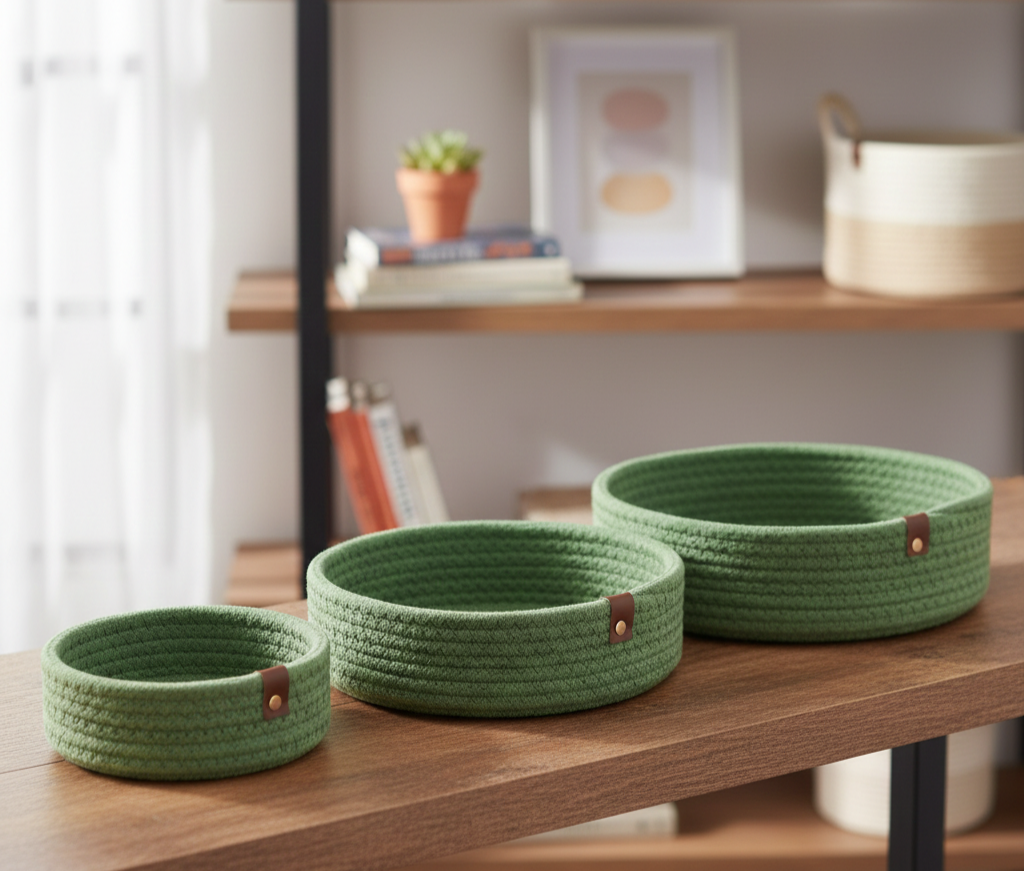 Eco-Friendly Green Storage Baskets - Set of 3