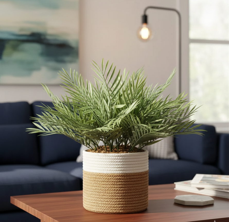 White & Beige Cotton Storage Basket / Planter - Multiple Sizes