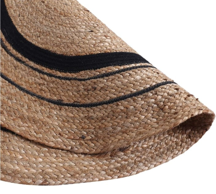 Beige & Black Jute Handwoven Rug With Natural Fibers