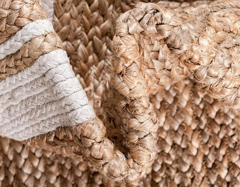 White Cotton With Natural Jute Handwoven Rectangle Rug