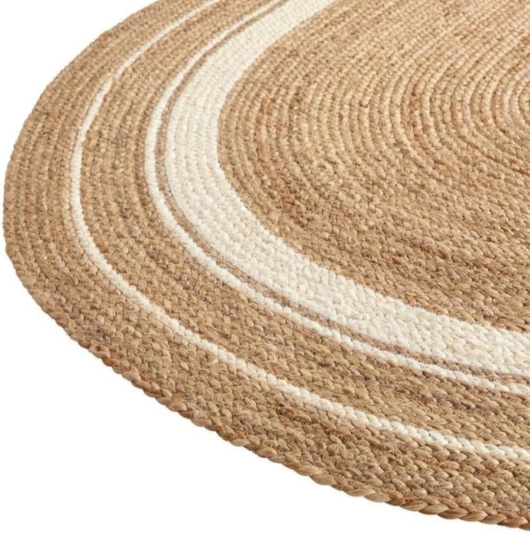 Handwoven Jute Cotton Natural Oval Braided Rug