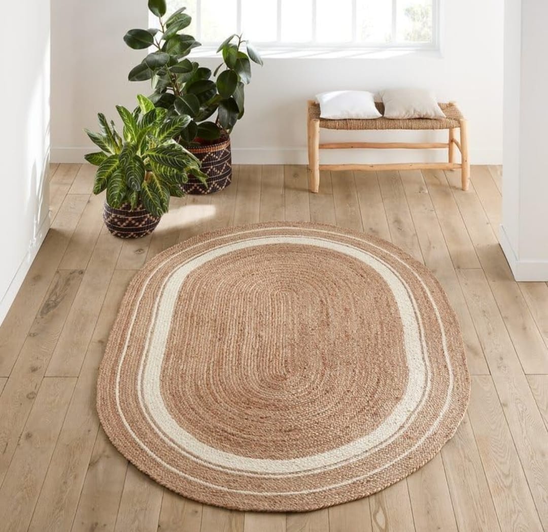Handwoven Jute Cotton Natural Oval Braided Rug