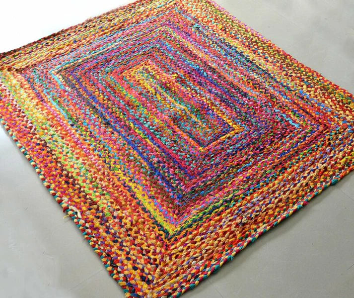Modern Braided Rug in Multicolour Cotton Chindi Handmade