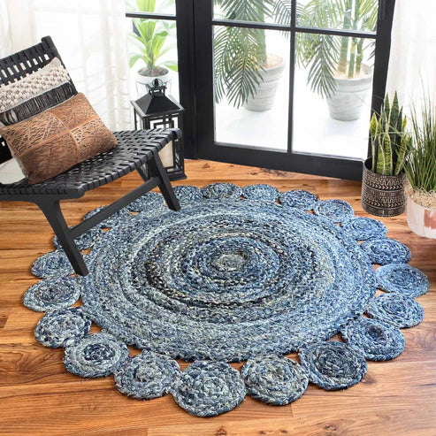 Round Denim Handwoven Rug