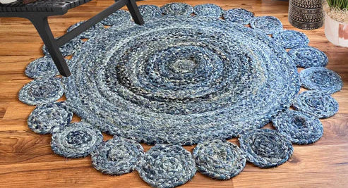 Round Denim Handwoven Rug