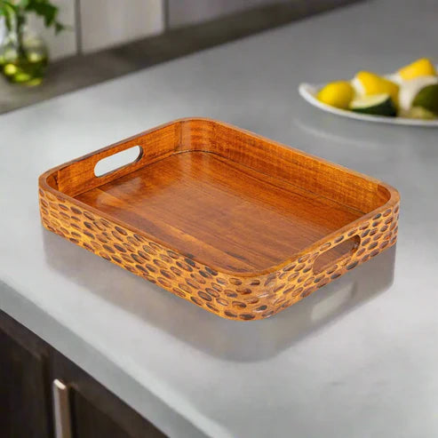 Acacia Heritage Rectangular Large Serving Tray - Walnut Finish